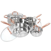 Wholesale - 8pc GH BRANSONVILLE S.STEEL MIRROR FINISH COOKWARE SET W/COPPER PLATED S.S. HANDLE C/P 2, UPC: 085081517999